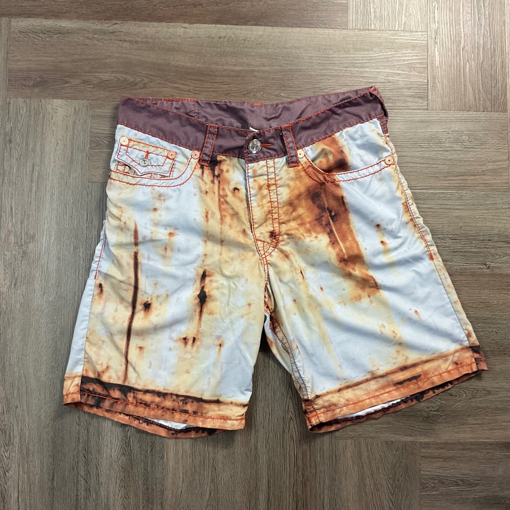 Y2K True Religion Section Tye Dye Surf Board Shorts Swim Trunks Mens 38 Brown‎